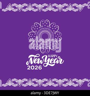 Elegante Grußkarte Mit Blumendesign Und Happy New Year 2026 Stock Vektor