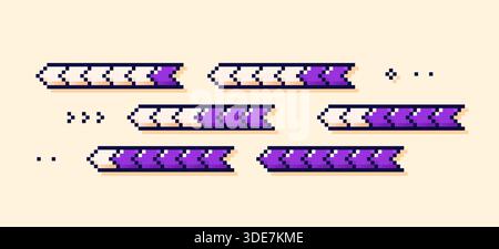 Ein Satz pixelvioletter, pfeilförmiger Lastbalken. Stock Vektor