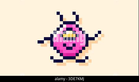 Pixel Art 8-Bit magentafarbener Space Invader. Stock Vektor