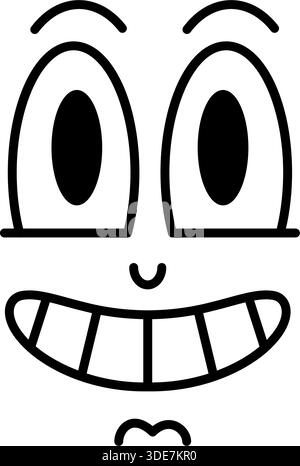 Cartoon-Gesicht mit breiten Augen und großem zahnartiges Grinsen. Ausdrucksstarke Comic-Illustration mit dicken Linien und verspieltem Lächeln. Stock Vektor