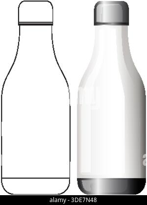 Minimalistischer Vektor der leeren Plastikflasche, nebeneinander umrandet und schattiert, isoliert auf weißem Hintergrund Stock Vektor