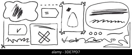 Handgezeichnete Doodle-Label-Rahmen und Kollektion grafischer Elemente im UI-Stil Stock Vektor