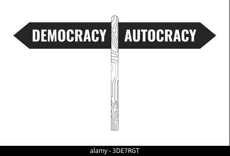 Demokratie vs. Autokratie Richtungszeichen 2D-Linienobjekt Stock Vektor