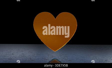 Heart Love 3D Symbol spektakulär. Abstrakte Illustration mit leuchtendem goldenem Metall. Stockfoto