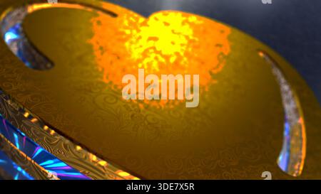 Heart Love 3D Symbol spektakulär. Abstrakte Illustration mit leuchtendem goldenem Metall. Stockfoto