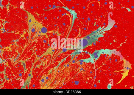 Traditioneller türkischer Ebru-Kunsthintergrund mit bunten abstrakten Blumenmustern und wirbelnder Flüssigtinte Stockfoto