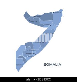 Karte von SOMALIA mit Regionen Grenzen und berühmten Städten Stock Vektor
