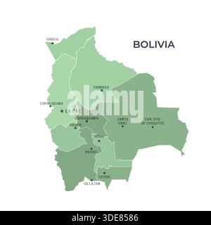 Karte von BOLIVIEN mit Regionen Grenzen und berühmten Städten Stock Vektor