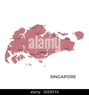 Karte von SINGAPUR mit regionalen Grenzen und berühmten Städten Stock Vektor