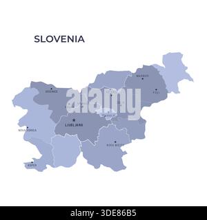 Karte von SLOWENIEN mit Regionen Grenzen und berühmten Städten Stock Vektor