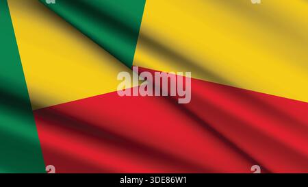 Nationaler Hintergrund von BENIN mit zwei wellenförmigen Flaggen Stock Vektor