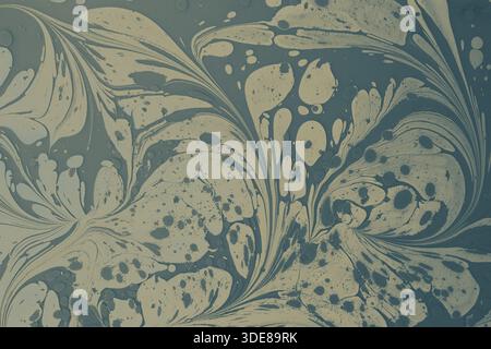 Traditioneller türkischer Ebru-Kunsthintergrund mit bunten abstrakten Blumenmustern und wirbelnder Flüssigtinte Stockfoto