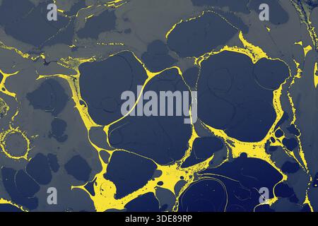 Dekorative Ebru-Marmor-Textur mit abstrakten, flüssigen Tintenmustern für Hintergrunddesign Stockfoto