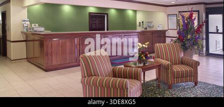 Einfache, gewöhnliche Hotellobby, USA Stockfoto
