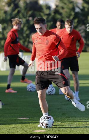 Lagos, Portugal. Januar 2026. Casper Nielsen von Standard wurde während des Wintertrainings der belgischen Fußballmannschaft Standard de Lüttich in Lagos, Portugal, am Montag, den 5. Januar 2026, in Aktion genommen. BELGA FOTO RICARDO NASCIMENTO Credit: Belga Nachrichtenagentur/Alamy Live News Stockfoto