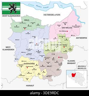 Verwaltungskarte der belgischen Provinz Ostflandern Stockfoto