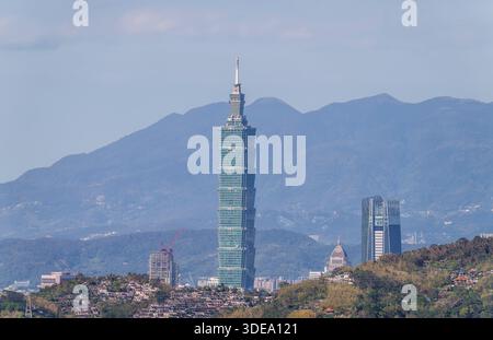 30. November 2024, Taiwan, Taipeh: Blick auf die Skyline von Taipeh mit Tower 101. Foto: Andreas Arnold/dpa Stockfoto