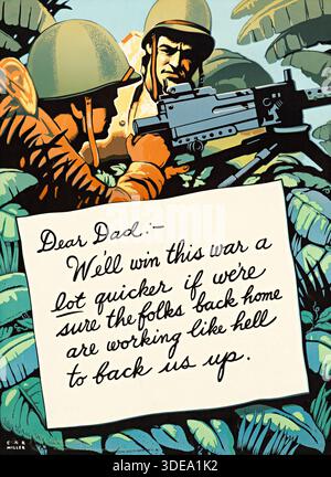 Propagandaplakat des Zweiten Weltkriegs (Think America, 1944) Propagandaplakat – „lieber Vater...“ Brief des Soldaten Stockfoto