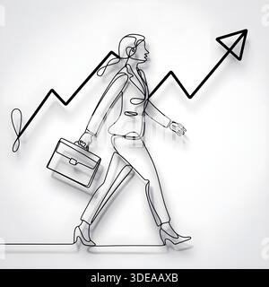 Kontinuierliche Linienzeichnung Geschäftsfrau, die mit Wachstumsdiagramm Vektor-Illustration geht Stock Vektor