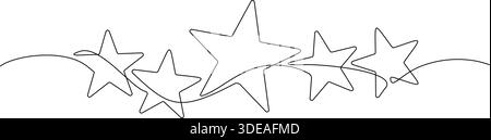 Kontinuierliche Linienzeichnung von fünf Sternen, 5 Sterne Rezension Linie Kunst Vektor Illustration Stock Vektor
