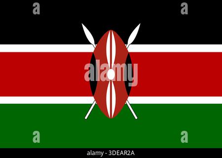 Nationalflagge von Kenia. Flaggenabzeichen Kenia. Flagge der Republik Kenia Banner, Knopf, Hintergrund, Symbol, Schild, Aufkleber. Stock Vektor