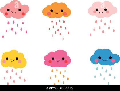Farbenfrohe Regenwolken mit lächelnden Gesichtern. Stock Vektor