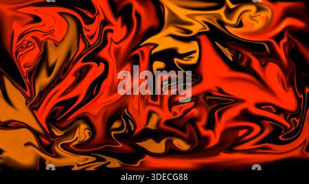 Feurige abstrakte Kunst in Rot, Orange und Schwarz. Ruft Lava, Feuer, Energie hervor. Toll für Wissenschaft, Kunst, Geschichtsbücher. Hitze, Leidenschaft, Gefahr, Kreativität Stockfoto