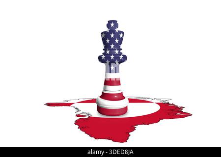 Schach aus der US-Flagge auf einer Grönlandkarte Stockfoto