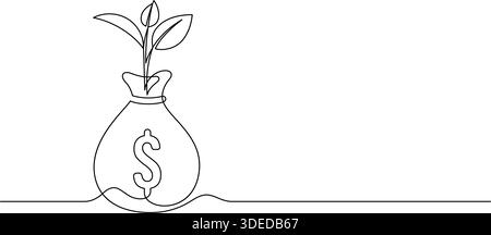 Budget Planung Wachstum kleiner Baum Geldbeutel eine Linie Zeichnung kontinuierliche handgezeichnete minimalistische Kunst Stock Vektor
