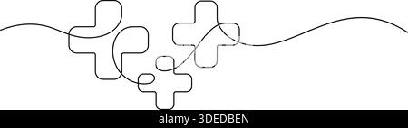 Plus Zeichen zusätzliche kontinuierliche Linienzeichnung Minimalismus dekorative Kunst. Drei medizinische Kreuzform Linie Kunst handgezeichnet Kopierraum grafisches Element Stock Vektor