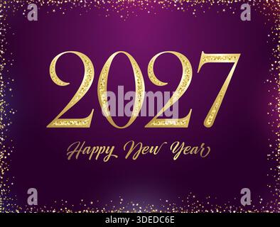 Glitzernde Grußkarte für das neue Jahr 2027. Dekorative Kulisse mit Glitzerelementen Stock Vektor