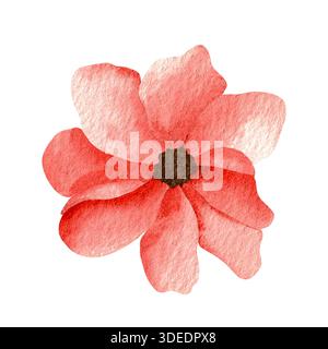 Eine rote Blume in Aquarell. Die zarte, fließende Silhouette der Blütenblätter. Eine abstrakte Illustration von Wildblumen in Rottönen. Eine botanische Illu Stockfoto