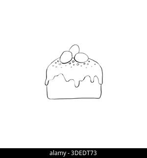 Osterkuchen dekoriert mit kleinen Eiern, handgezeichnet mit schwarzer Linie. Stockfoto