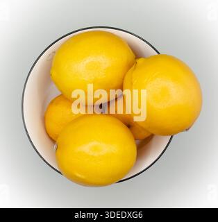 Zitronen in eine Schüssel geben Stockfoto
