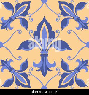 Fleurs de Lis nahtloses Muster. Vintage-Dekoelement, stilisierte Lilienblüte, königliches heraldisches französisches Symbol, Dekor-Textil, Geschenkpapier Stock Vektor