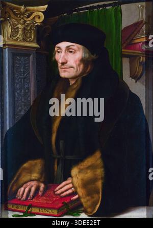 Erasmus. Porträtgemälde von Desiderius Erasmus Roterodamus (ca. 1466–1536), niederländischer Humanist, christlicher Theologe, Pionierphilologe und Pädagoge für Öl auf Holz von Hans Holbein dem Jüngeren, 1523 Stockfoto