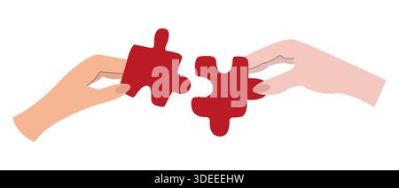 Mit zwei Händen werden Puzzleteile zusammengefügt Stock Vektor