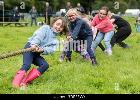 Teams, die an einem TUG of war-Wettbewerb auf der Langholm Show 2025 teilnehmen Stockfoto