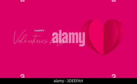 Horizontales Banner mit rosa Himmel und Papier geschnittenen Wolken. Platz für Text. Happy Valentine's Day Sale Header oder Gutschein-Vorlage mit Herzen. Rose Stock Vektor