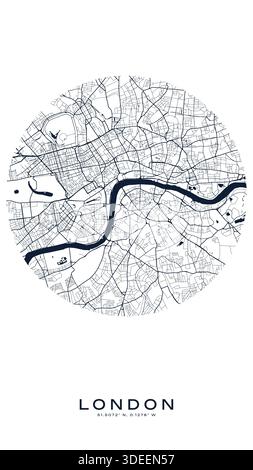 Minimale Karte von London im Vereinigten Königreich von London City One Color Map, Vector Outline Version, bereit für Farbwechsel. Stock Vektor