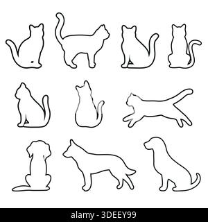 Set von Silhouetten von Hunden und Katzen auf weißem Hintergrund Stock Vektor