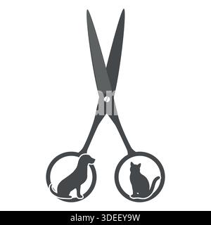 Illustrationslogo eines Salons für die Tierpflege und Pflege von Hunden und Katzen auf weißem Hintergrund Stock Vektor