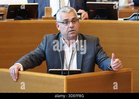 Namur, Belgien. Januar 2026. PS Vincent Crampont, Bild auf einer Plenartagung des wallonischen Parlaments am Mittwoch, den 7. Januar 2026 in Namur. BELGA FOTO BRUNO FAHY Credit: Belga News Agency/Alamy Live News Stockfoto