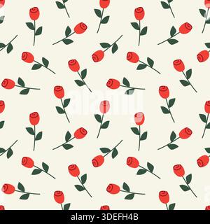 Romantisches nahtloses Muster mit roten Rosen; Valentinstag Hintergrund - Vektor-Illustration Stock Vektor