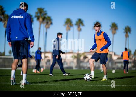 Oliva, Spanien. Januar 2026. Soroka Oleksandr in Aktion während des Wintertrainings der belgischen Fußballmannschaft KAA Gent, in Oliva, Spanien, am Mittwoch, den 7. Januar 2026. BELGA FOTO JASPER JACOBS Credit: Belga News Agency/Alamy Live News Stockfoto