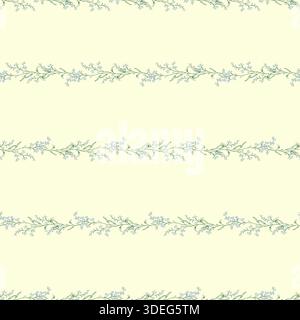 Nahtloses Muster mit Vergissmeinnots. Aquarell handgemalte Illustration auf isoliertem Hintergrund. Nahtlose Bannergirlande mit Wiesenblumen für Stockfoto