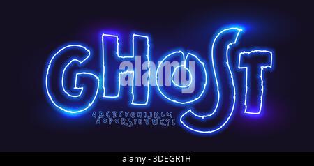 Ghost Font Logo Alphabet Vektor Neon Glow Letters Set Moderne Typografie, Blaues Licht Typografie Design für Titeltext, Tippplakat Überschrift, Typ Stock Vektor