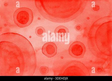 Abstrakter roter Aquarellhintergrund mit Kreisen Stockfoto