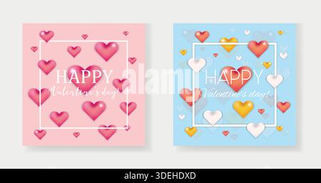 Schönes rosa und blaues Valentinstag-Kartenset Stock Vektor