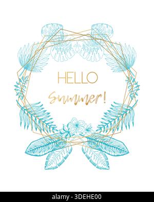 Elegantes Zyan-Gestell aus tropischen Blättern und Polygon Stock Vektor